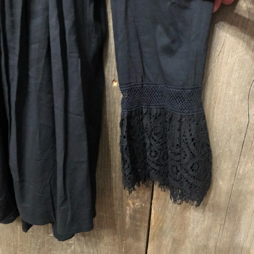 Free People Esme Lace Trim Blouse in Black Size Small
